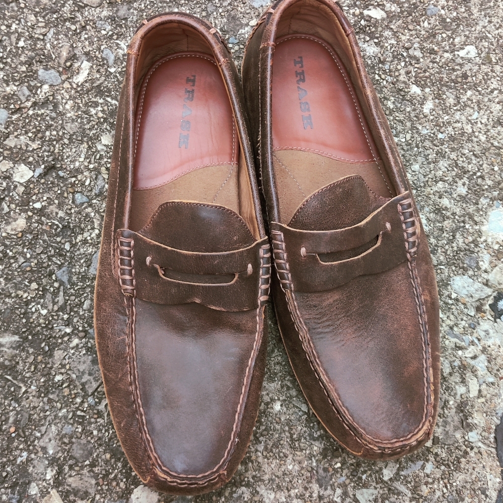 Trask Driving Penny Loafer Moccasins Bison Leather Size 13